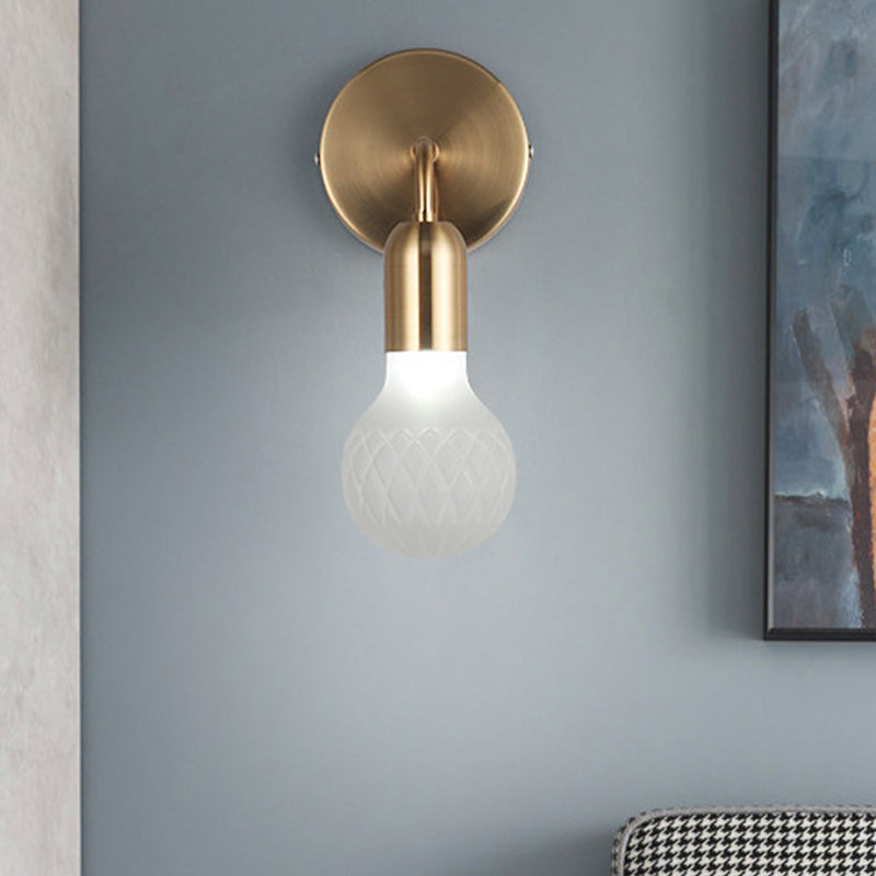 Vintage Teardrop Sitting Room Sconce Light - Textured White/Clear Lattice Glass Gold Wall Lighting