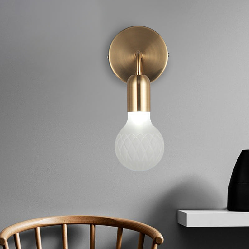 Vintage Teardrop Sitting Room Sconce Light - Textured White/Clear Lattice Glass Gold Wall Lighting