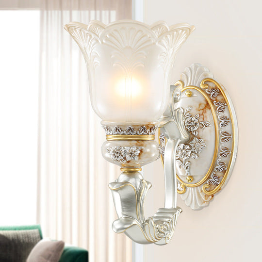 French Country Wall Sconce Light With Carved Flower Detail - Bloom Hallway Lamp