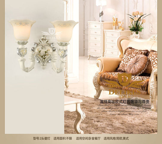 Vintage Milky Glass Sconce Lamp - Bloom Sitting Room Wall Lighting 2 / White