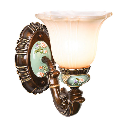 Frosted Glass Brown Wall Light - Rustic Bell Design Rural Sconce For Guest Room