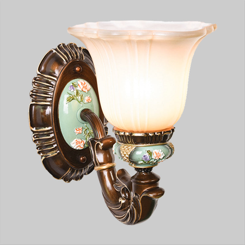 Frosted Glass Brown Wall Light - Rustic Bell Design Rural Sconce For Guest Room