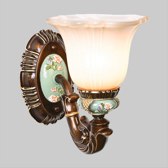 Frosted Glass Brown Wall Light - Rustic Bell Design Rural Sconce For Guest Room