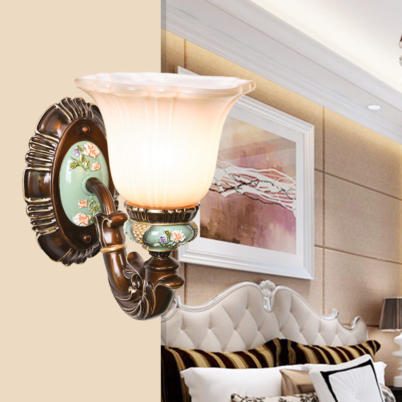 Frosted Glass Brown Wall Light - Rustic Bell Design Rural Sconce For Guest Room 1 /