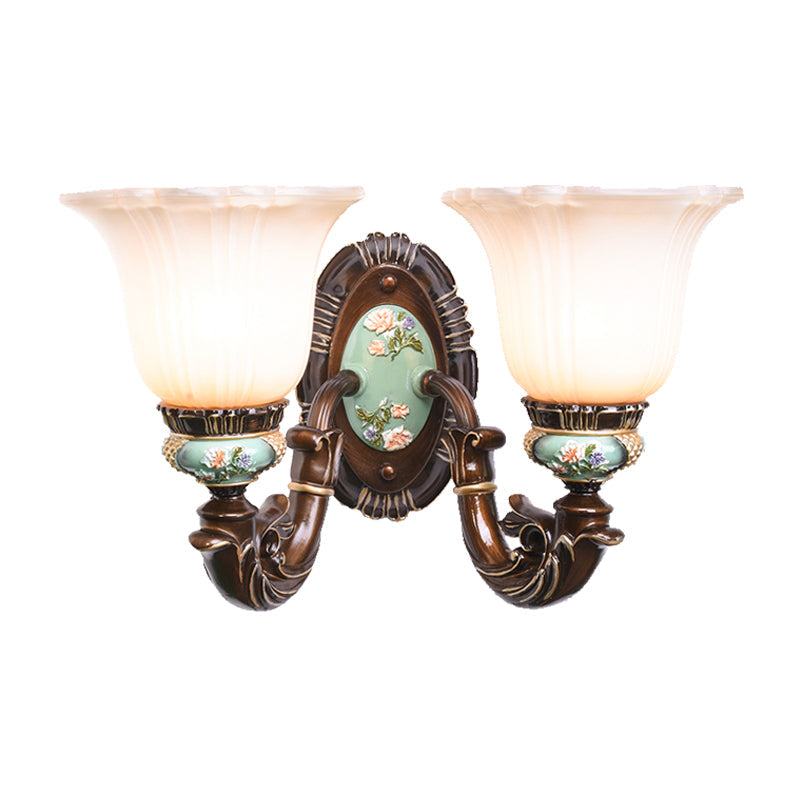 Frosted Glass Brown Wall Light - Rustic Bell Design Rural Sconce For Guest Room