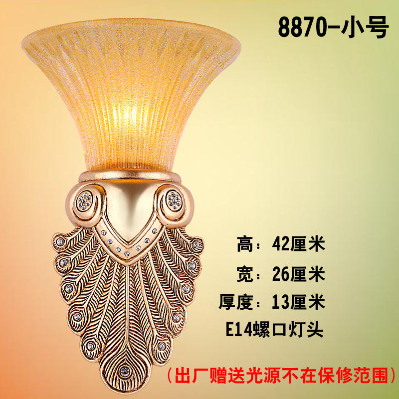 Gold Wall Sconce Lighting With Inverted Bell Opal Fluted Glass And Peacock Feather Design 10/13 Wide