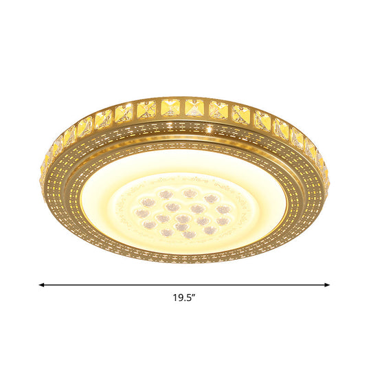 16/19.5 W Led Gold Flush Mount Light With Crystal Shade For Parlor Ceiling Lighting