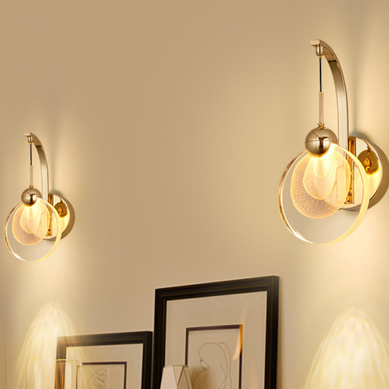 Modern Led Wall Mount Light In Gold With Crystal Shade - Perfect For Great Room Lighting
