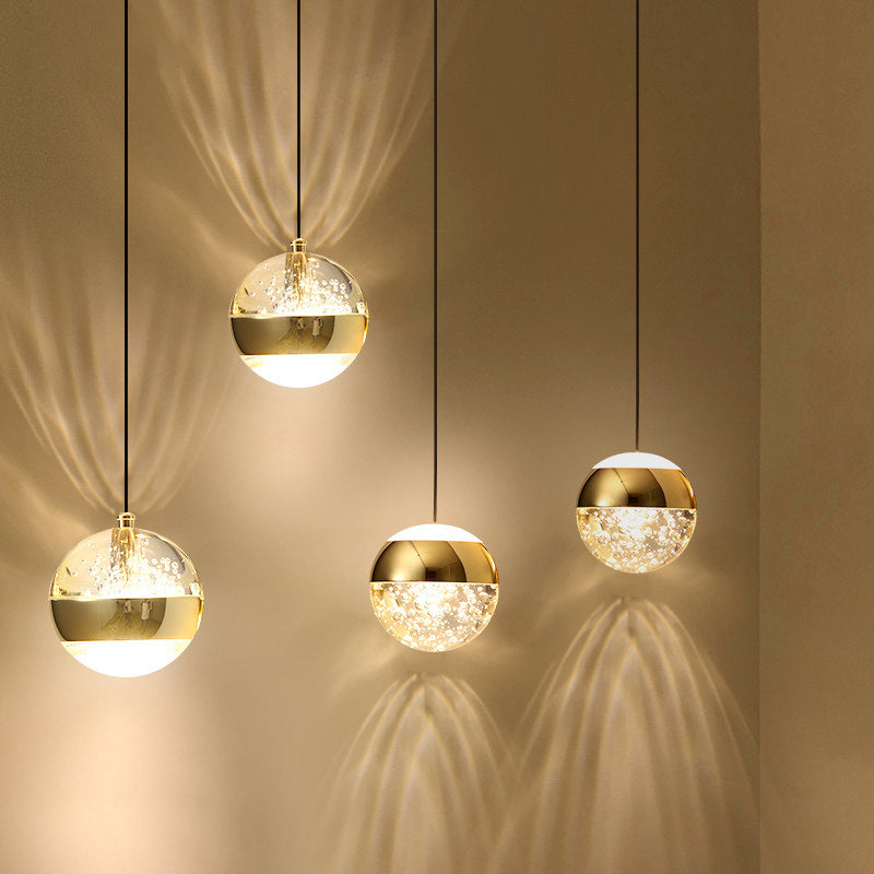 Simplicity Crystal Ball Pendant Light - Gold Bedroom Lighting Fixture 1 Bulb