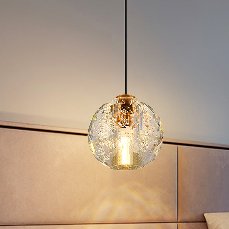 Simplicity Crystal Ball Pendant Light - Gold Bedroom Lighting Fixture 1 Bulb