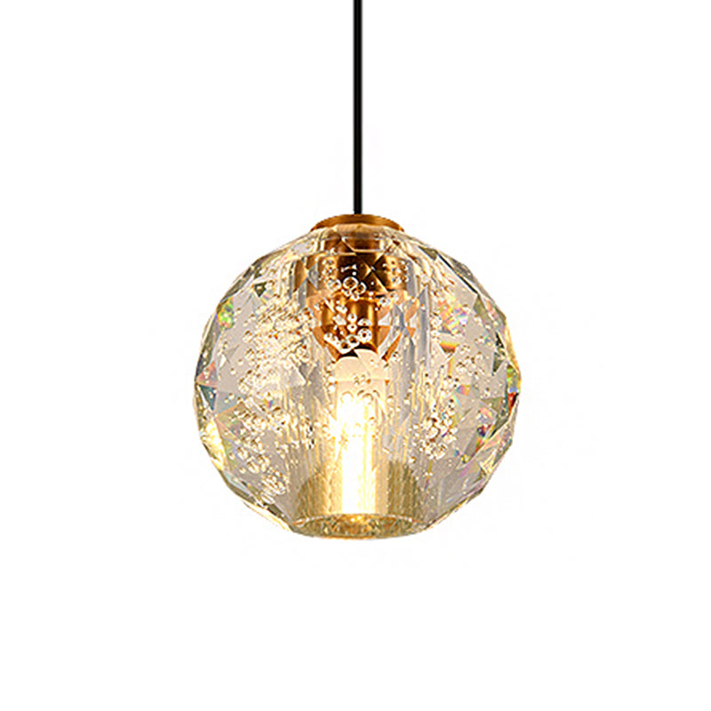 Simplicity Crystal Ball Pendant Light - Gold Bedroom Lighting Fixture 1 Bulb