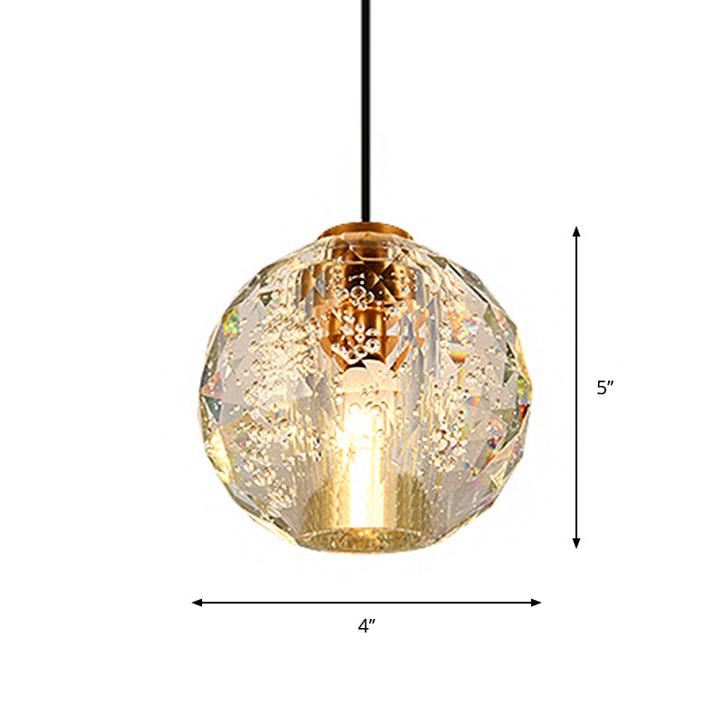 Simplicity Crystal Ball Pendant Light - Gold Bedroom Lighting Fixture 1 Bulb
