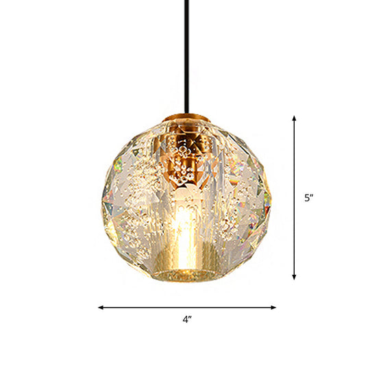 Simplicity Crystal Ball Pendant Light - Gold Bedroom Lighting Fixture 1 Bulb