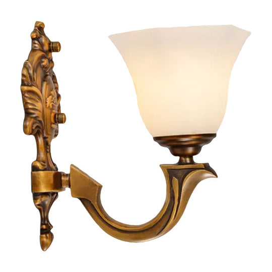 Rustic 1-Light Sconce Wall Lamp With Frosted Glass Shade In Brass For Bedroom