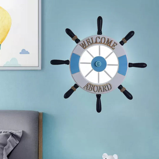 Wood Rudder Design Acrylic Led Wall Sconce - Round Flush Mount With Blue Warm/White Light / White