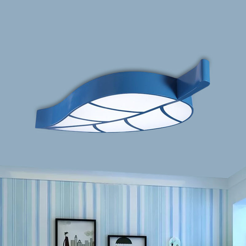 Leaf-Shaped Flush Mount Acrylic Led Ceiling Lamp For Kids Bedroom In Red/Yellow/Blue Blue