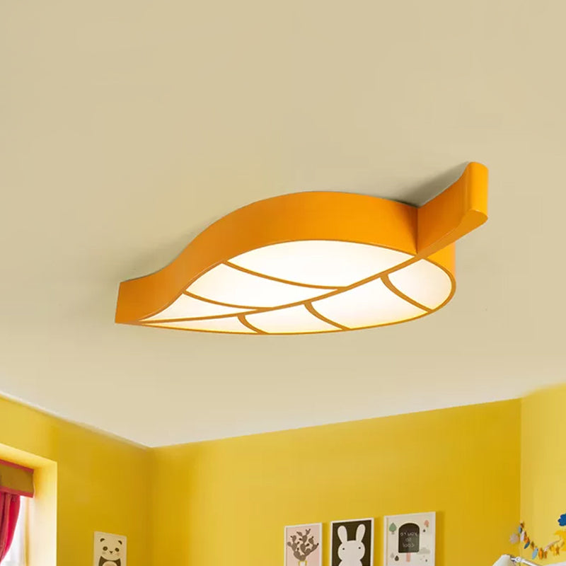 Leaf-Shaped Flush Mount Acrylic Led Ceiling Lamp For Kids Bedroom In Red/Yellow/Blue