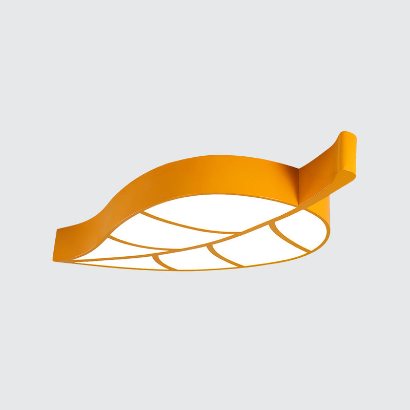 Leaf-Shaped Flush Mount Acrylic Led Ceiling Lamp For Kids Bedroom In Red/Yellow/Blue