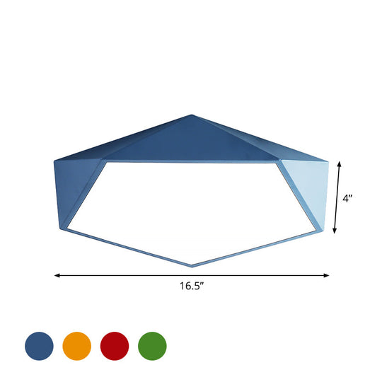 Children’s Pentagon Flushmount Led Ceiling Light Fixture In Red/Yellow/Blue Acrylic