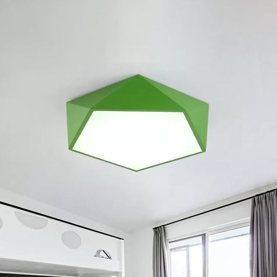 Childrens Pentagon Flushmount Led Ceiling Light Fixture In Red/Yellow/Blue Acrylic Green