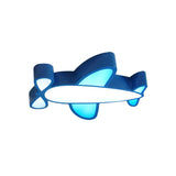 Kids Led Flush Light Fixture With Battle-Plane Design - Acrylic Shade In Red/Yellow/Blue Warm/White