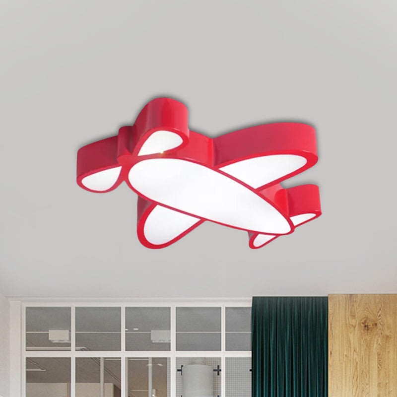 Kids Led Flush Light Fixture With Battle-Plane Design - Acrylic Shade In Red/Yellow/Blue Warm/White
