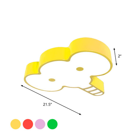 Kids Elephant Face Led Flush Mount Ceiling Light Fixture In Red/Pink/Yellow Acrylic For Bedchamber