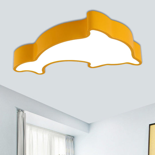 Cartoon Dolphin Led Flushmount Light For Children’s Room - Acrylic Ceiling Mounted Green/Blue/Red