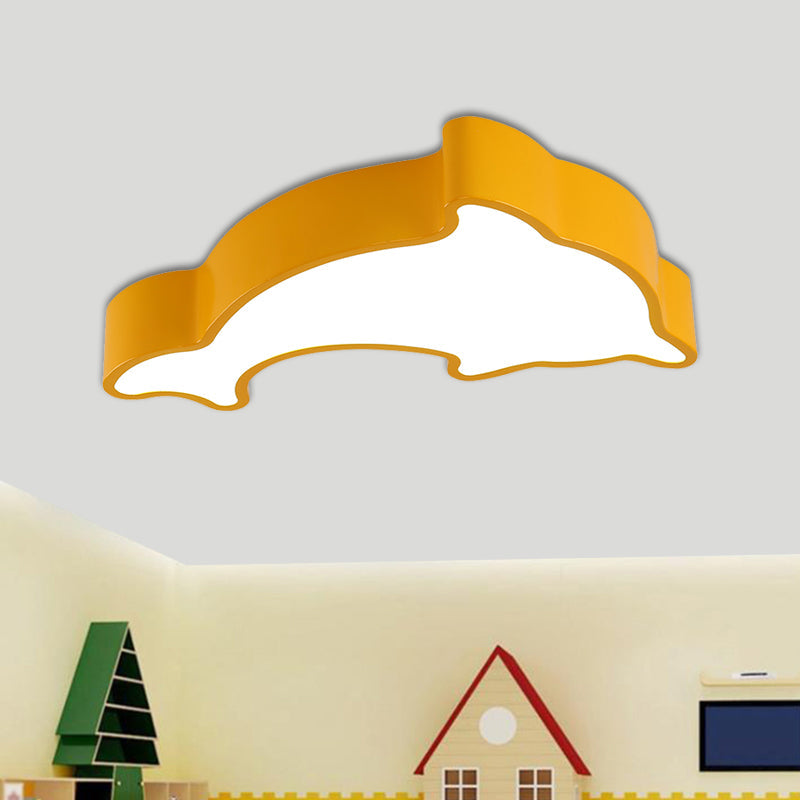 Cartoon Dolphin Led Flushmount Light For Children’s Room - Acrylic Ceiling Mounted Green/Blue/Red