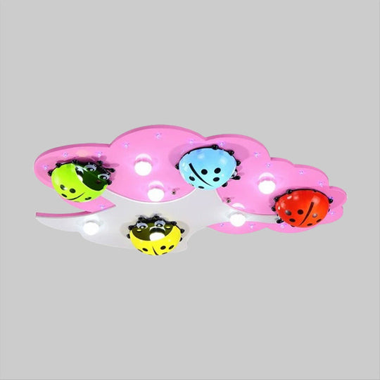Kid’s Led Ladybug Ceiling Light In Pink/Green With Acrylic Shade