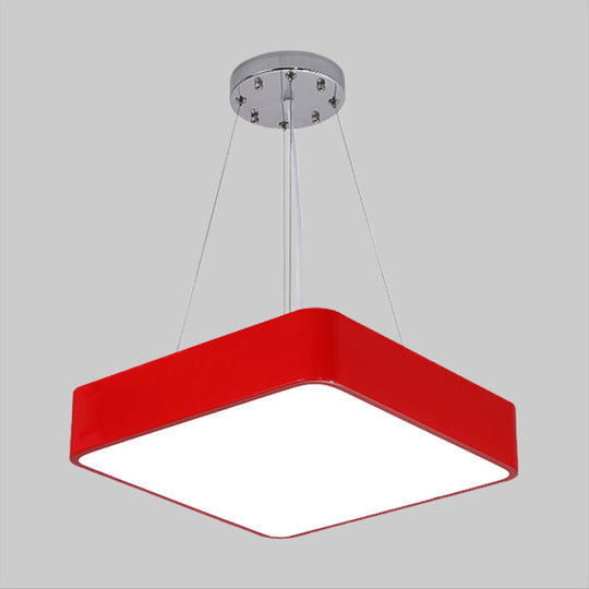 Nordic Style Led Kindergarten Chandelier: Square Acrylic Pendant Light In Yellow/Red/Blue