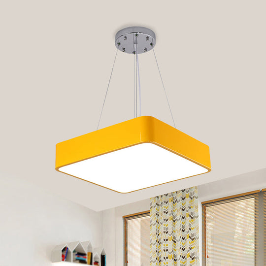 Nordic Style Led Kindergarten Chandelier: Square Acrylic Pendant Light In Yellow/Red/Blue