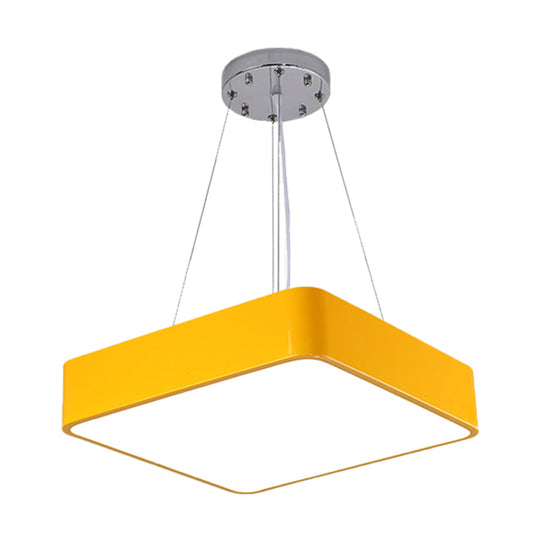 Nordic Style Led Kindergarten Chandelier: Square Acrylic Pendant Light In Yellow/Red/Blue