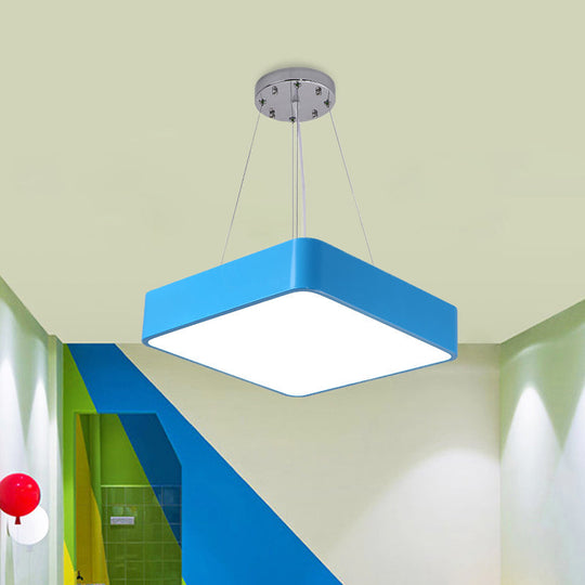Nordic Style Led Kindergarten Chandelier: Square Acrylic Pendant Light In Yellow/Red/Blue
