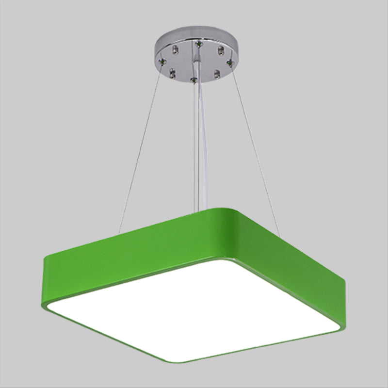 Nordic Style Led Kindergarten Chandelier: Square Acrylic Pendant Light In Yellow/Red/Blue
