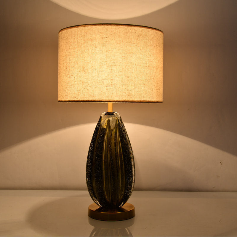 Federica - Vintage 1-Light Melon Table Lamp Ideas Hand-Worked Green Bubble Glass Night Lighting