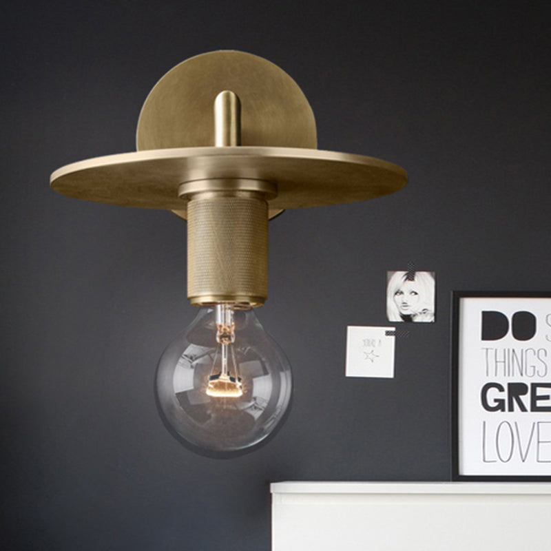 Sleek 1-Bulb Wall Mount Lamp: Minimalistic Exposed Bulb Metal Sconce In Black/Brass/Chrome Finish