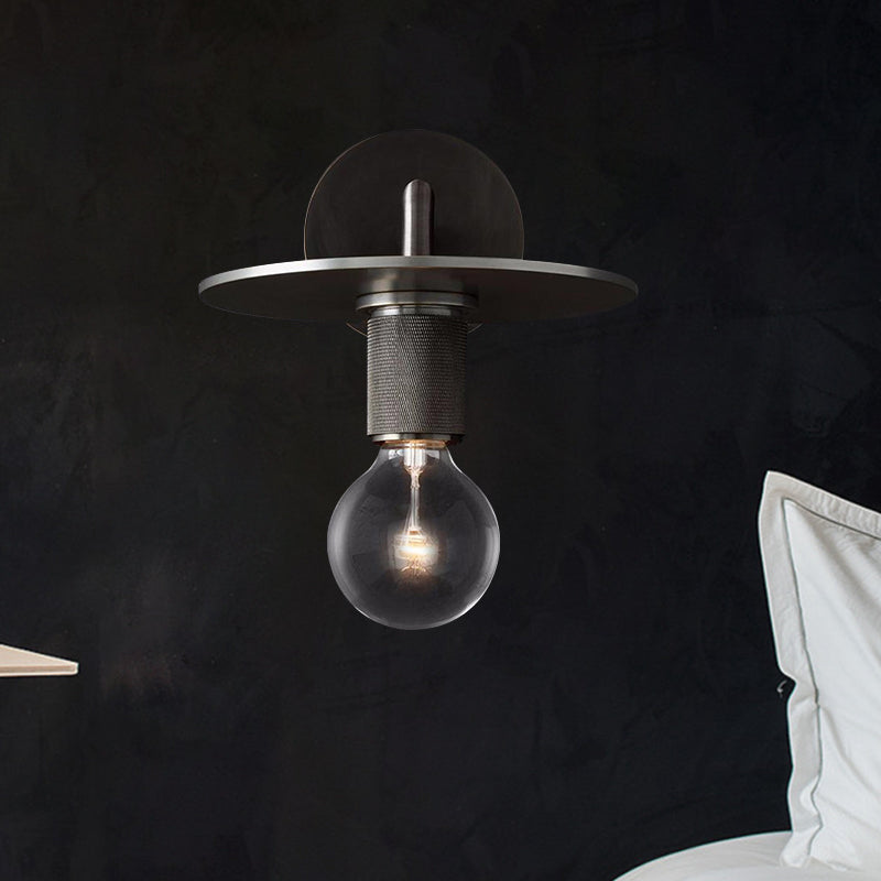 Sleek 1-Bulb Wall Mount Lamp: Minimalistic Exposed Bulb Metal Sconce In Black/Brass/Chrome Finish