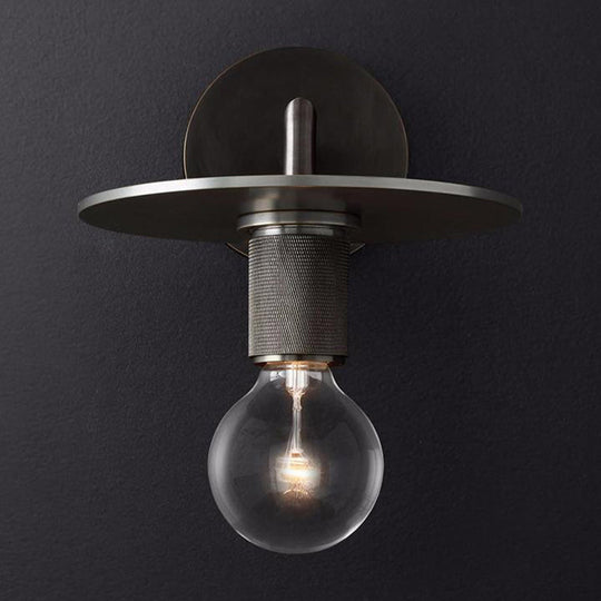 Sleek 1-Bulb Wall Mount Lamp: Minimalistic Exposed Bulb Metal Sconce In Black/Brass/Chrome Finish