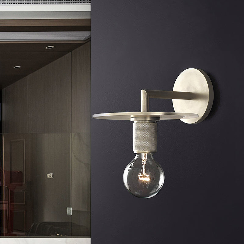 Sleek 1-Bulb Wall Mount Lamp: Minimalistic Exposed Bulb Metal Sconce In Black/Brass/Chrome Finish