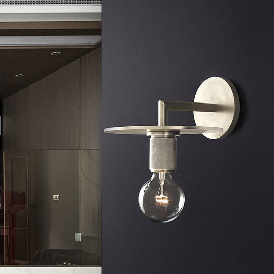 Sleek 1-Bulb Wall Mount Lamp: Minimalistic Exposed Bulb Metal Sconce In Black/Brass/Chrome Finish