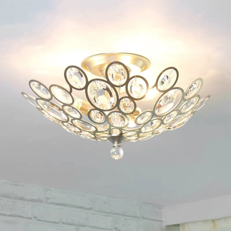 Crystal Flushmount Retro Silver/Gold Bubble Ring Chandelier Lighting - 3 - Bulb Clear Faceted Ideal