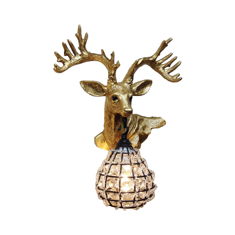 Traditional Resin Elk Wall Sconce - Bedroom Lighting Fixture (1 Light) In Black/Gold Left/Right