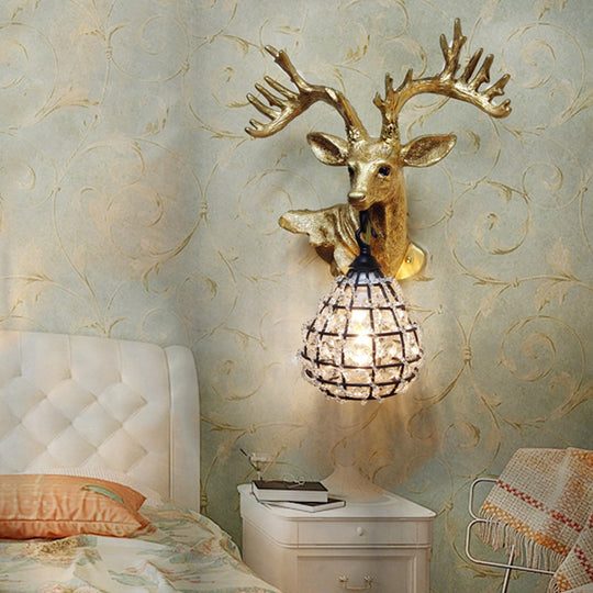 Traditional Resin Elk Wall Sconce - Bedroom Lighting Fixture (1 Light) In Black/Gold Left/Right Gold