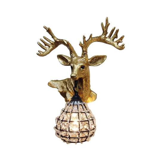 Traditional Resin Elk Wall Sconce - Bedroom Lighting Fixture (1 Light) In Black/Gold Left/Right
