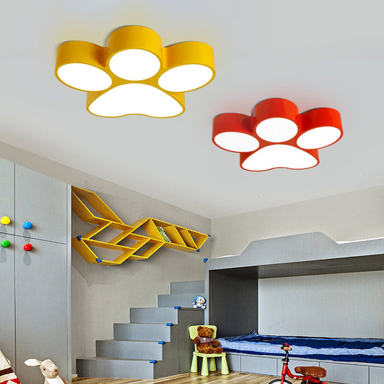 Hallway Home Paw Led Flushmount Ceiling Light - Acrylic Kids Lovely Design Yellow / 18 White