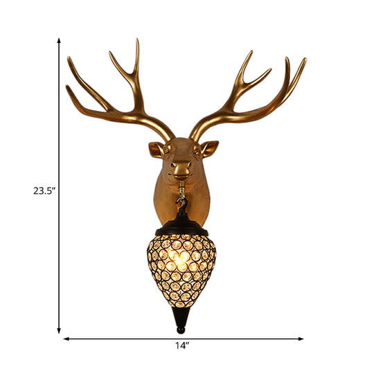 Rustic Black Raindrop Wall Mounted Crystal Lamp With Horse/Deer Head - Bedside Sconce