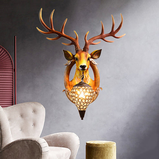 Clear Beveled Crystal Sconce With Rural White/Brown/Black Finish And Faux Elk Backplate - Bedroom