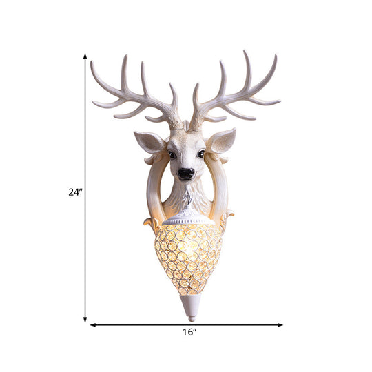 Clear Beveled Crystal Sconce With Rural White/Brown/Black Finish And Faux Elk Backplate - Bedroom