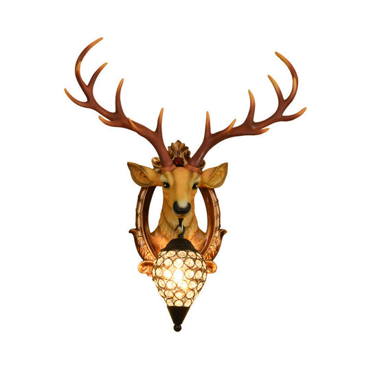 Gridded Raindrop Sconce Wall Mounted Lamp With Deer Resin Accent Countryside White/Yellow Crystal